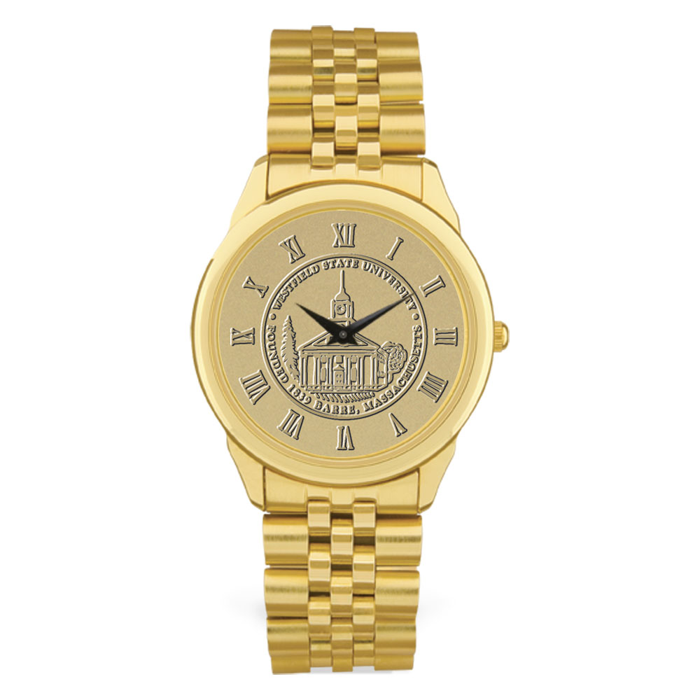 Men's Gold Westfield State Owls Medallion Rolled Link Bracelet Wristwatch