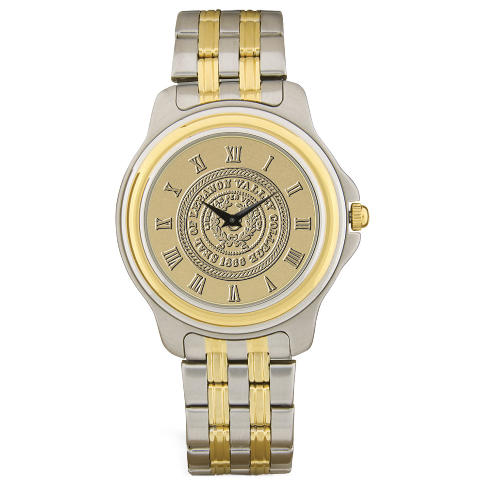 Men's Gold/Silver Lebanon Valley College Shield Logo Two-Tone Medallion Wristwatch