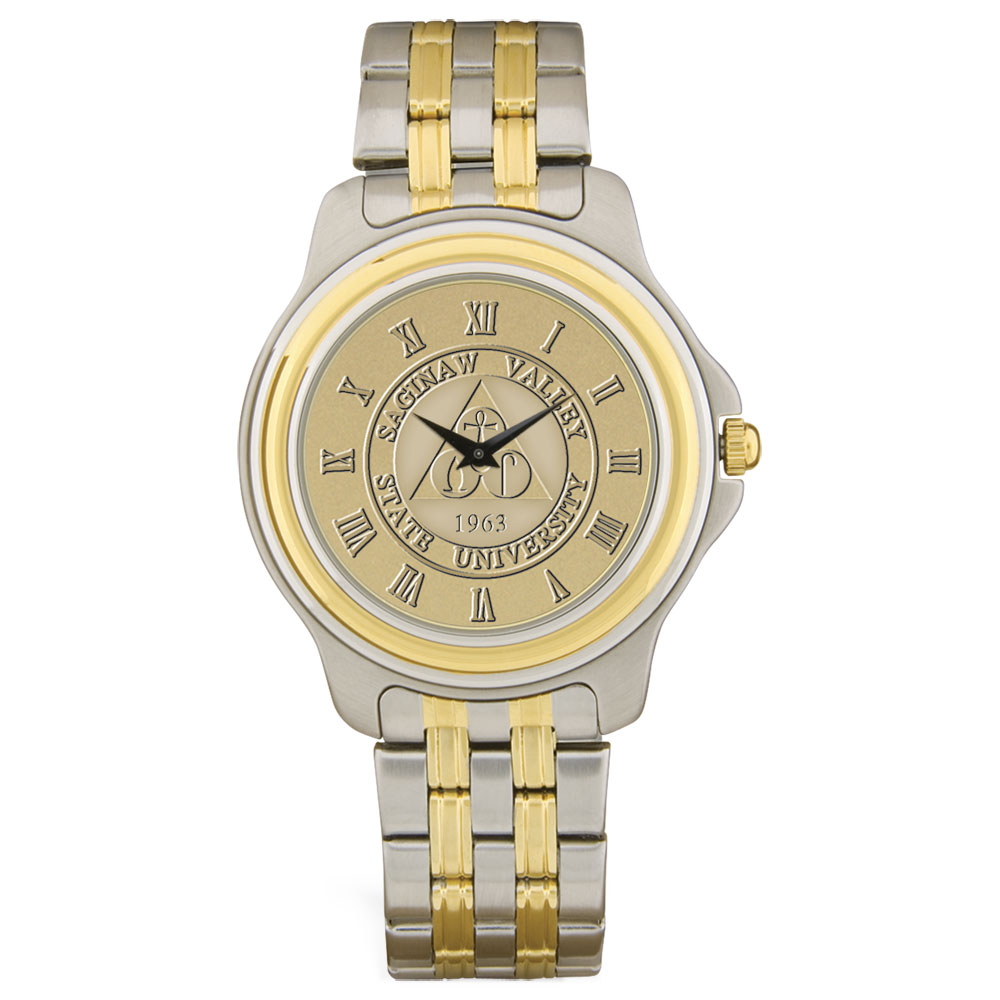 Men's Gold/Silver Saginaw Valley State Cardinals Two-Tone Medallion Wristwatch