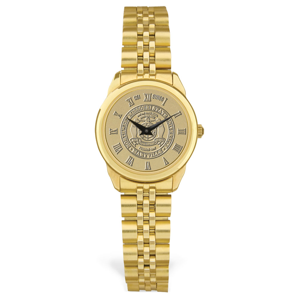 Women's Gold Northwest Missouri State Bearcats Team Medallion Rolled Link Bracelet Wristwatch