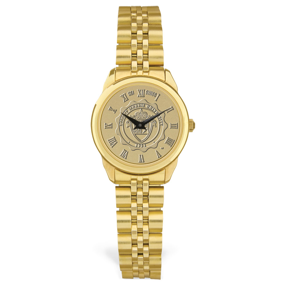 Women's Gold Robert Morris Colonials Team Medallion Rolled Link Bracelet Wristwatch