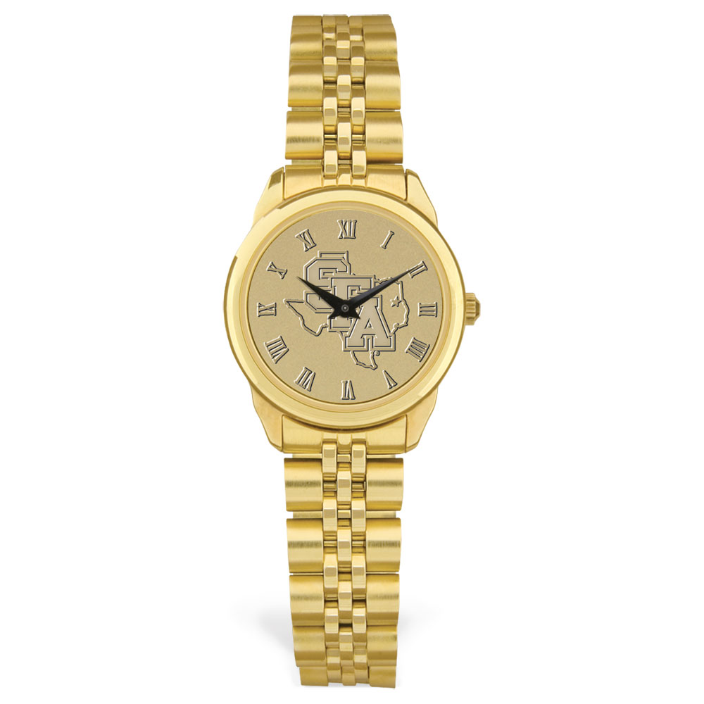 Women's Gold Stephen F Austin Lumberjacks Team Medallion Rolled Link Bracelet Wristwatch