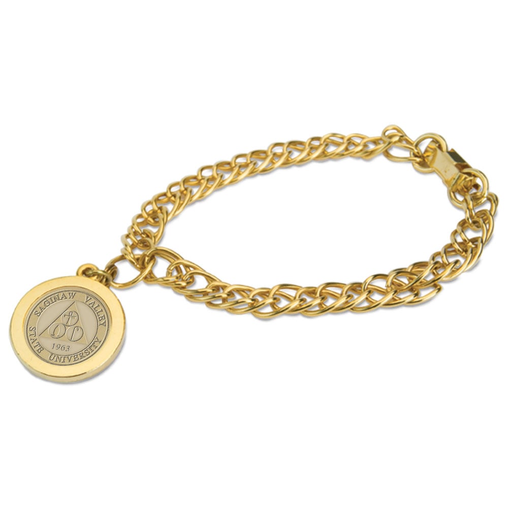 Gold Saginaw Valley State Cardinals Charm Bracelet