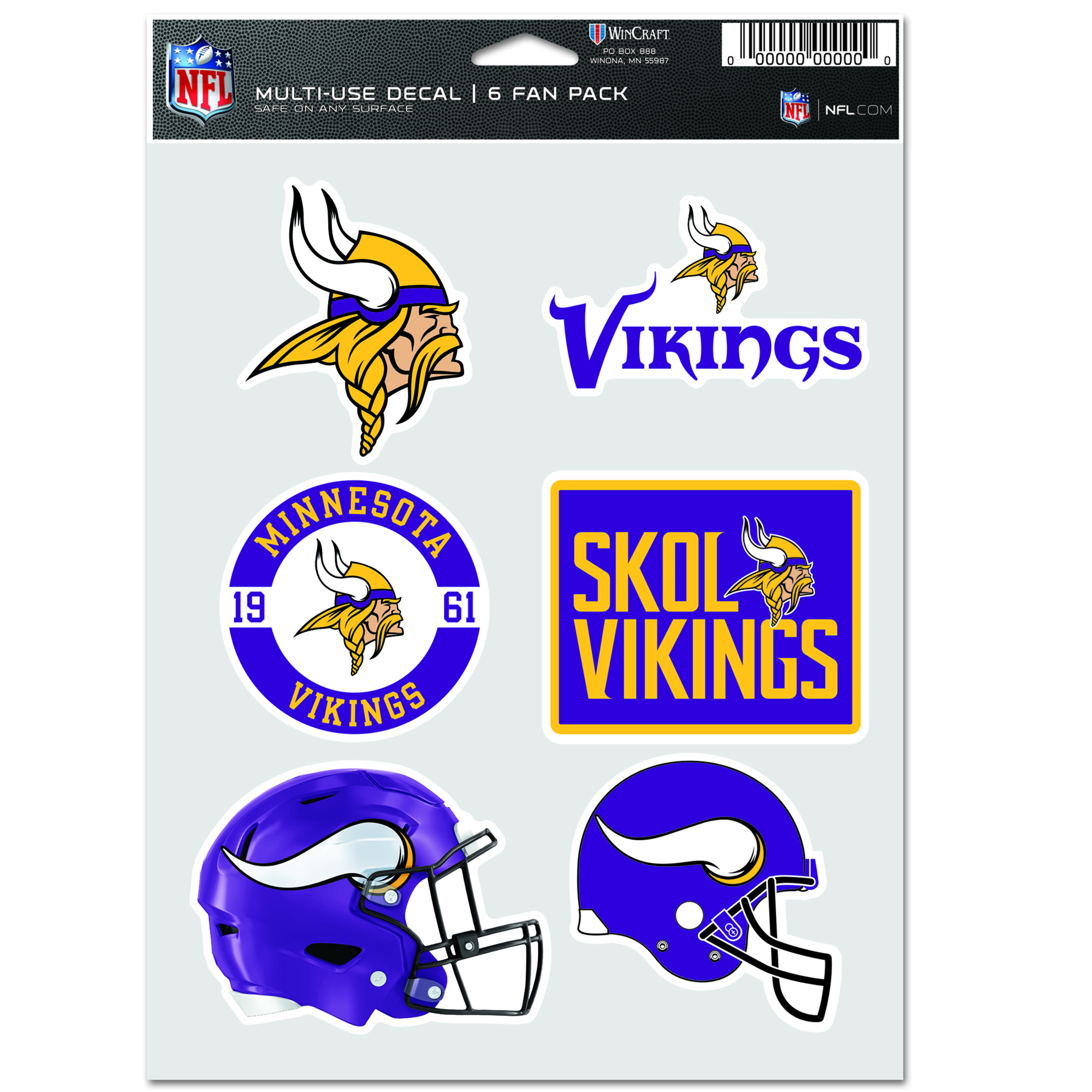 WinCraft Minnesota Vikings Team Fan 6-Pack Decal Set