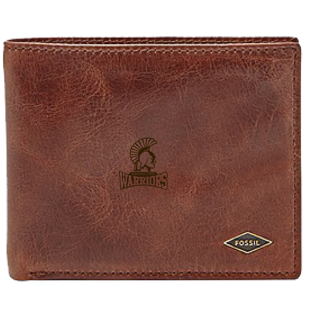 Men's Fossil Brown Winona State Warriors Leather Ryan RFID Flip ID Bifold Wallet