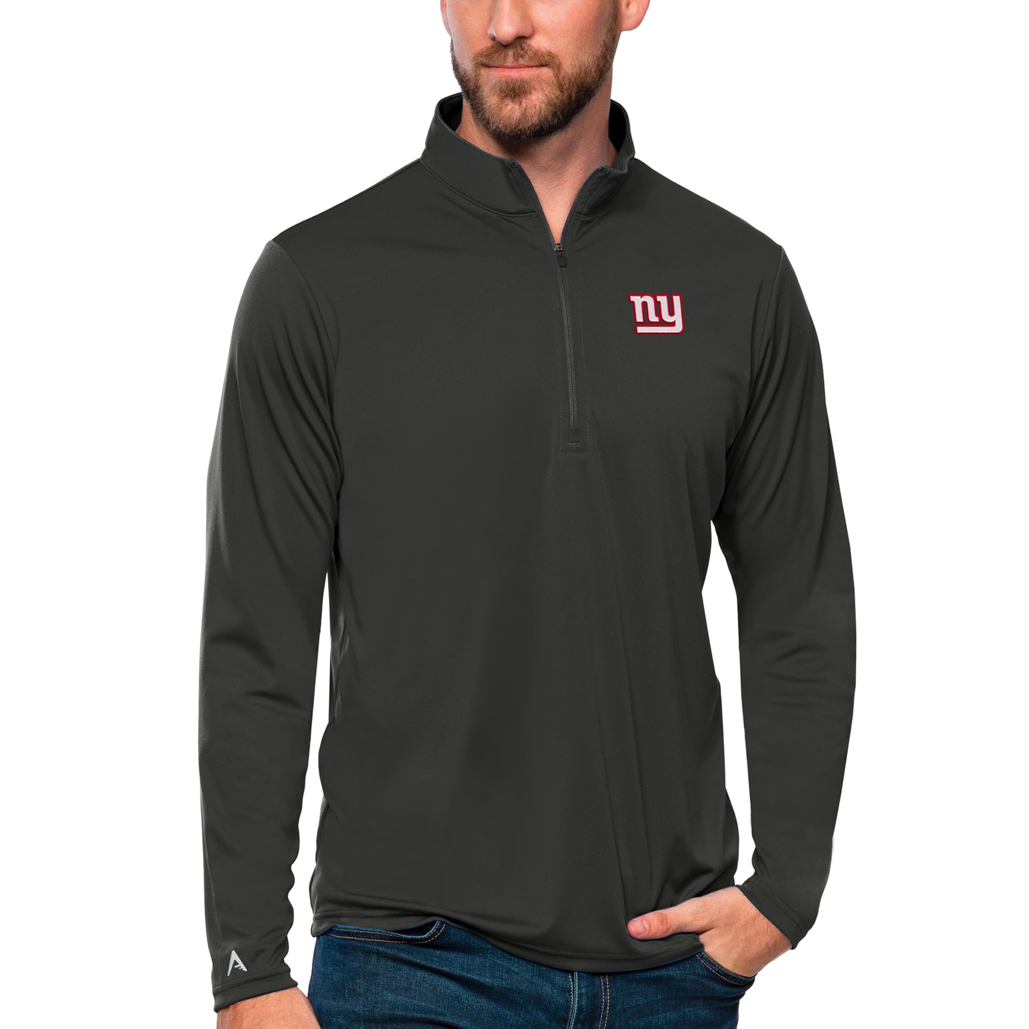 Men’s Antigua Charcoal New York Giants Tribute Quarter-Zip Lightweight Pullover Top Men’s Antigua Charcoal New York Giants Tribute Quarter-Zip Lightweight Pullover Top