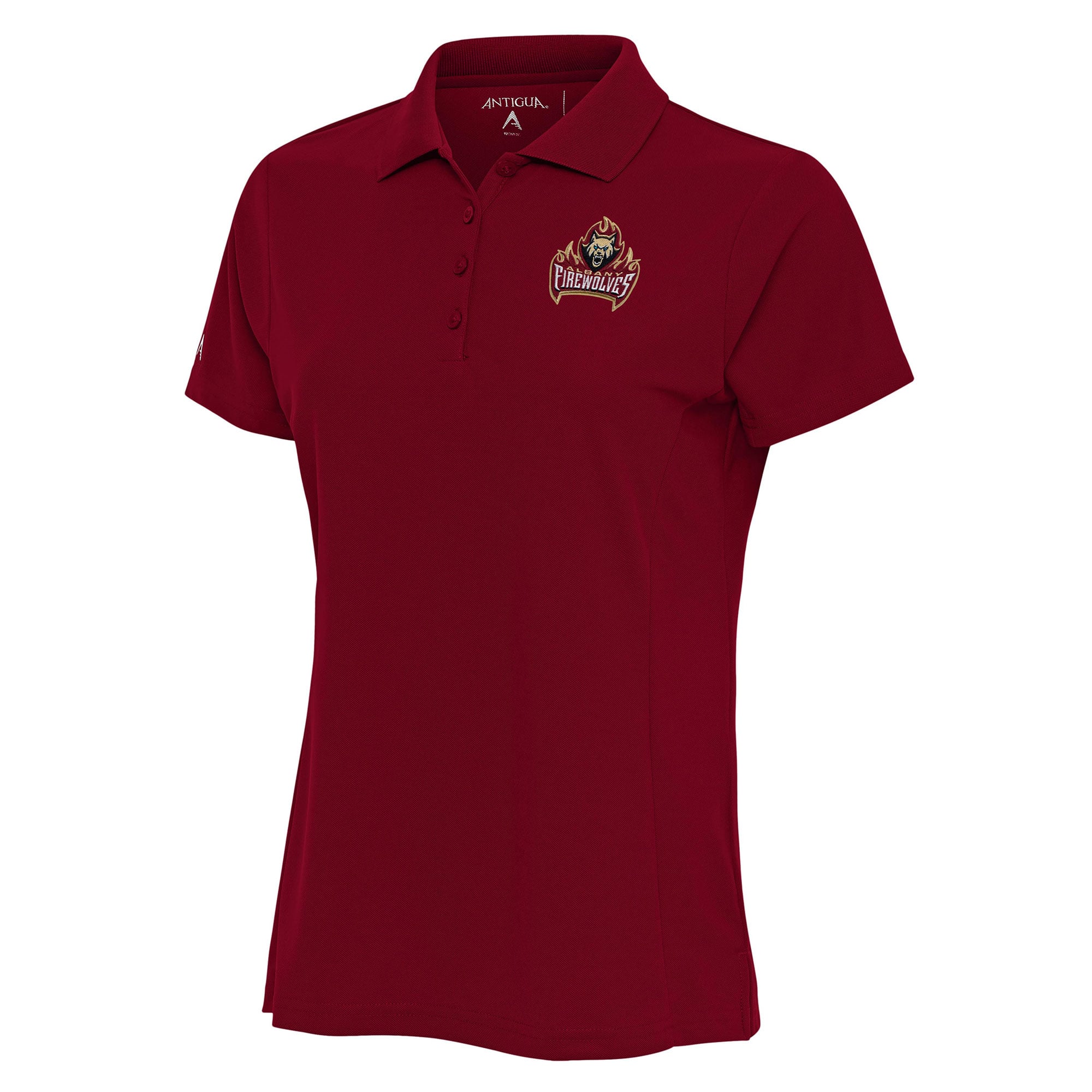 Women's Antigua Red Albany FireWolves Team Logo Legacy Pique Polo