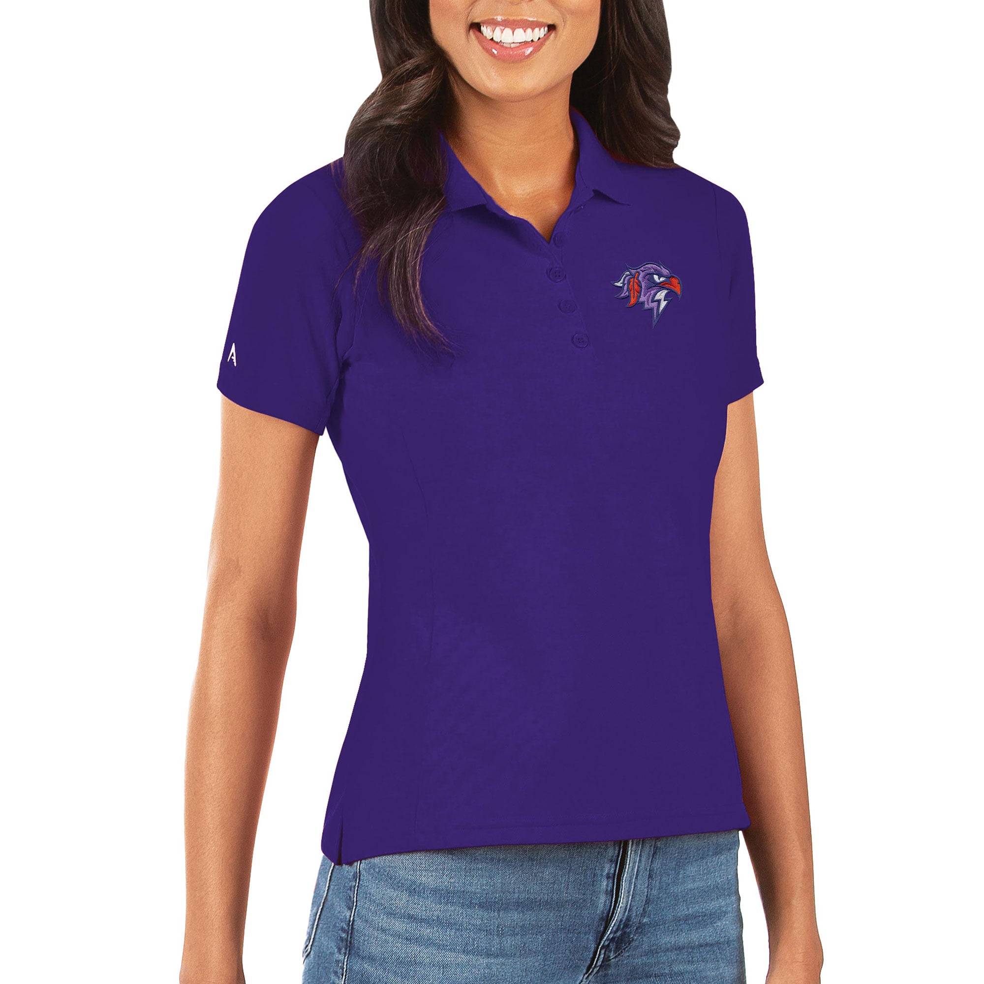 Women's Antigua Purple Halifax Thunderbirds Team Logo Legacy Pique Polo