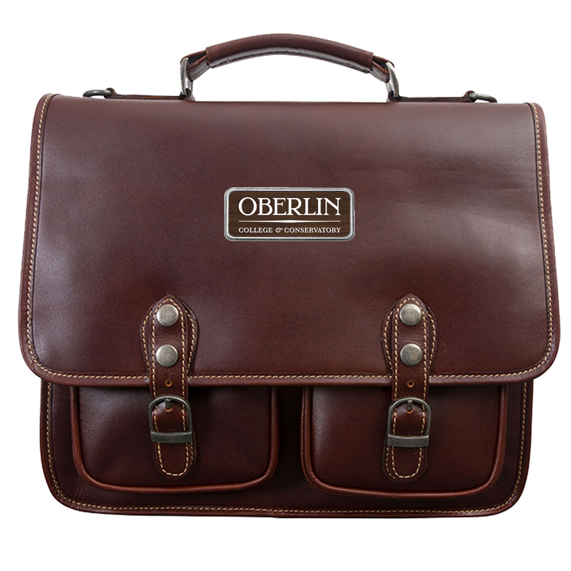 Brown Oberlin Yeomen Logo Plate Sabino Briefcase