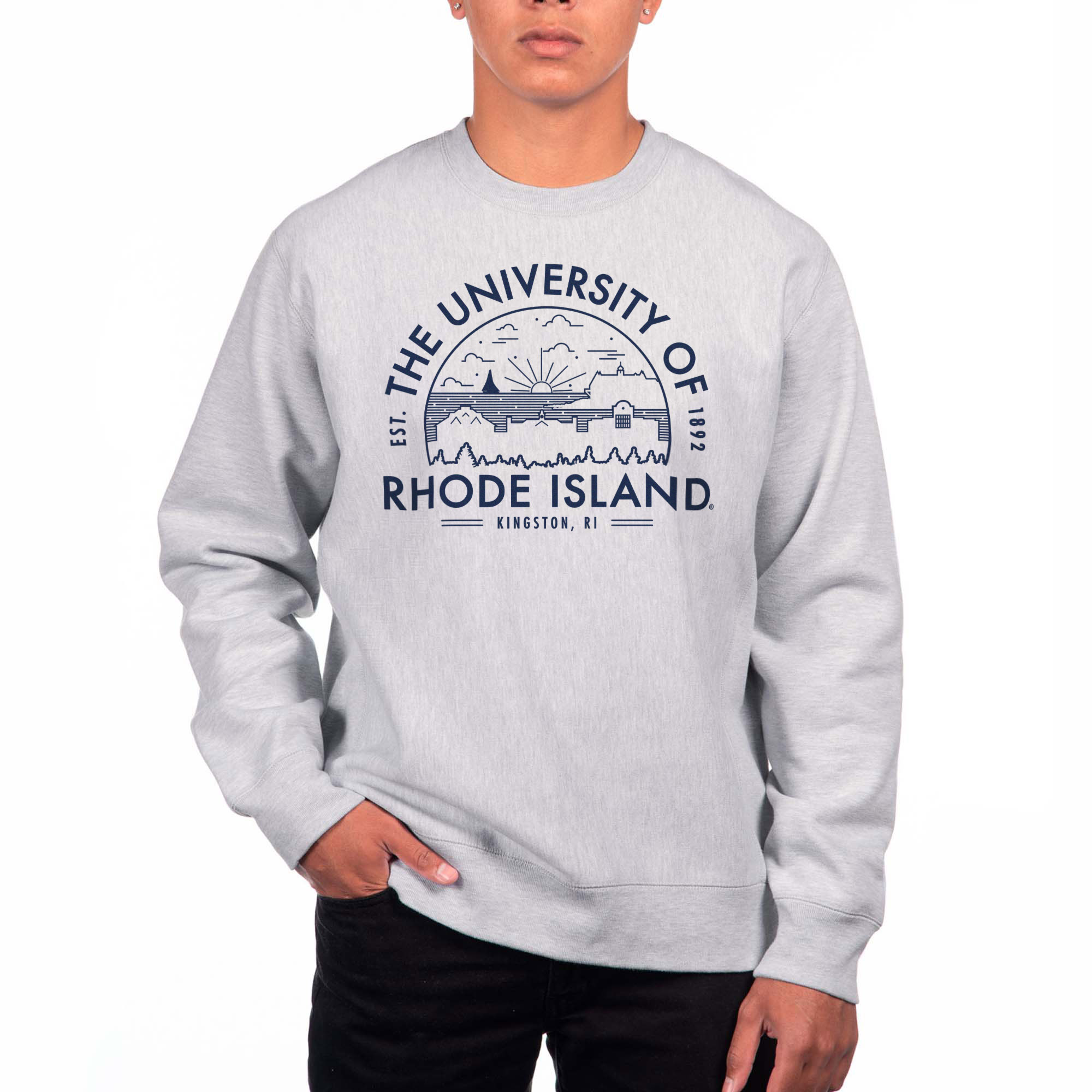 Men’s Uscape Apparel Gray Rhode Island Rams Premium Heavyweight Crew Neck Sweatshirt