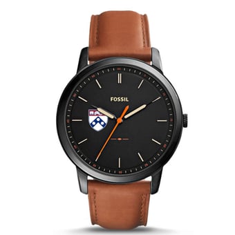 Fossil Black Pennsylvania Quakers Personalized Minimalist Slim Light Brown Leather Watch