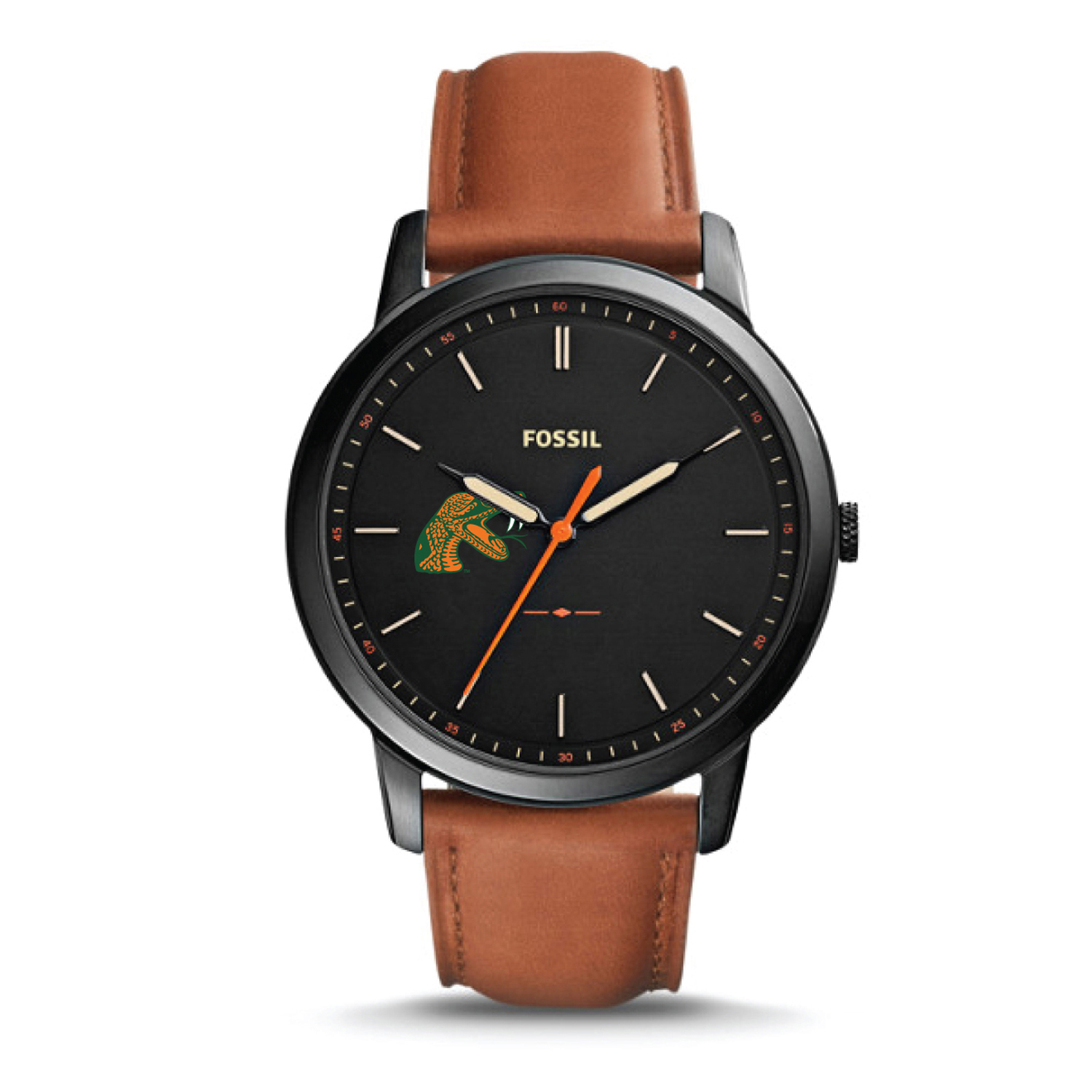 Fossil Black Florida A&M Rattlers Personalized Minimalist Slim Light Brown Leather Watch