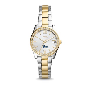 Women's Fossil Silver Pitt Panthers Personalized Scarlette Mini Two-Tone Stainless Steel Watch