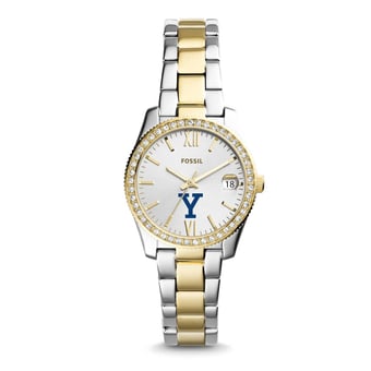 Women's Fossil Silver Yale Bulldogs Personalized Scarlette Mini Two-Tone Stainless Steel Watch