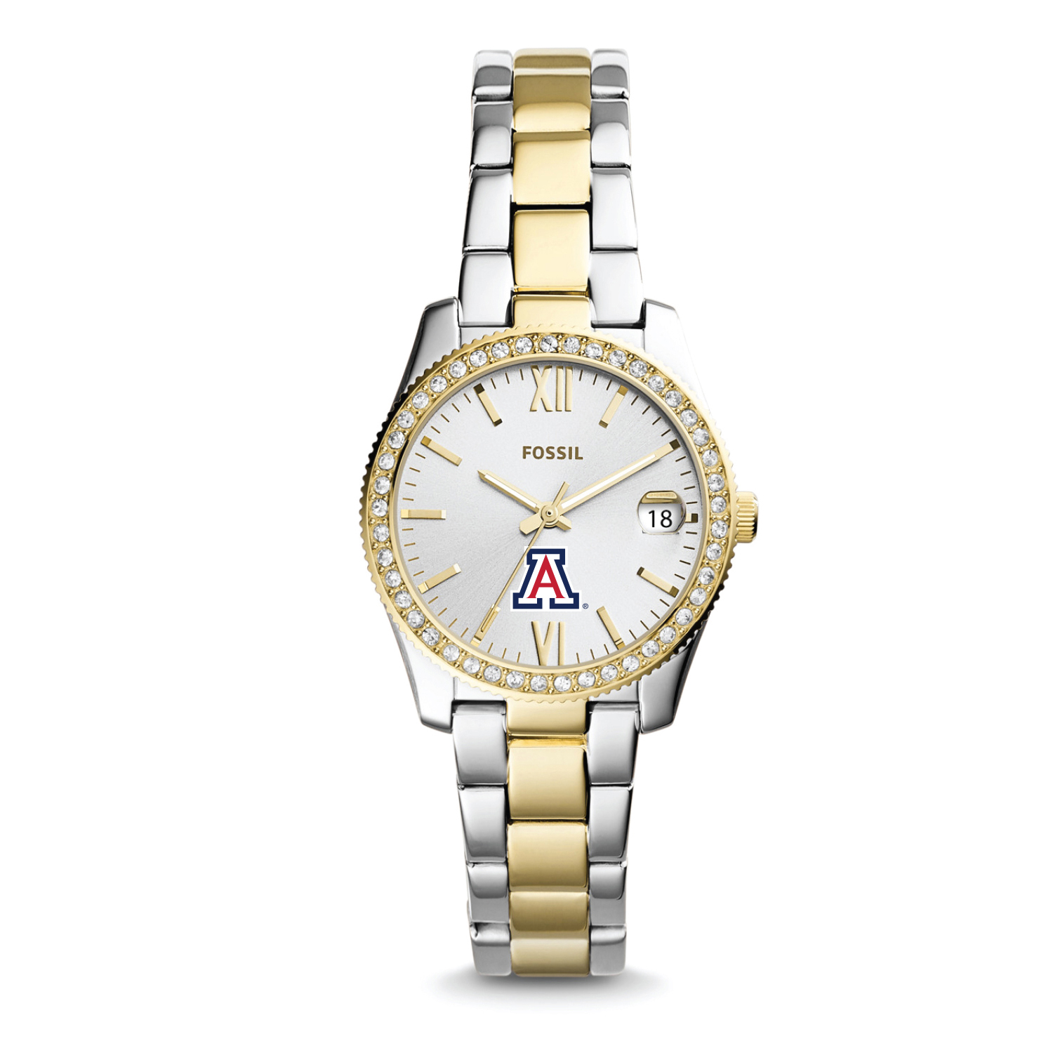 Women's Fossil Silver Arizona Wildcats Personalized Scarlette Mini Two-Tone Stainless Steel Watch