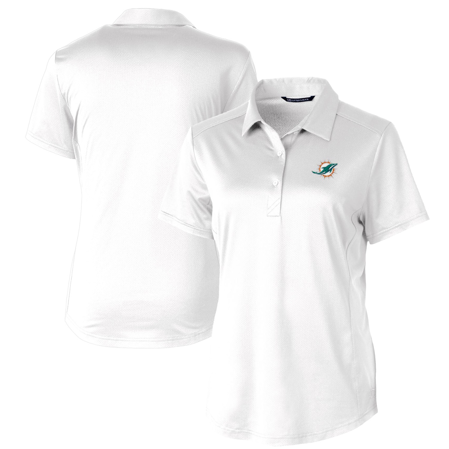 Women's Cutter & Buck White Miami Dolphins Prospect Textured Stretch Polo