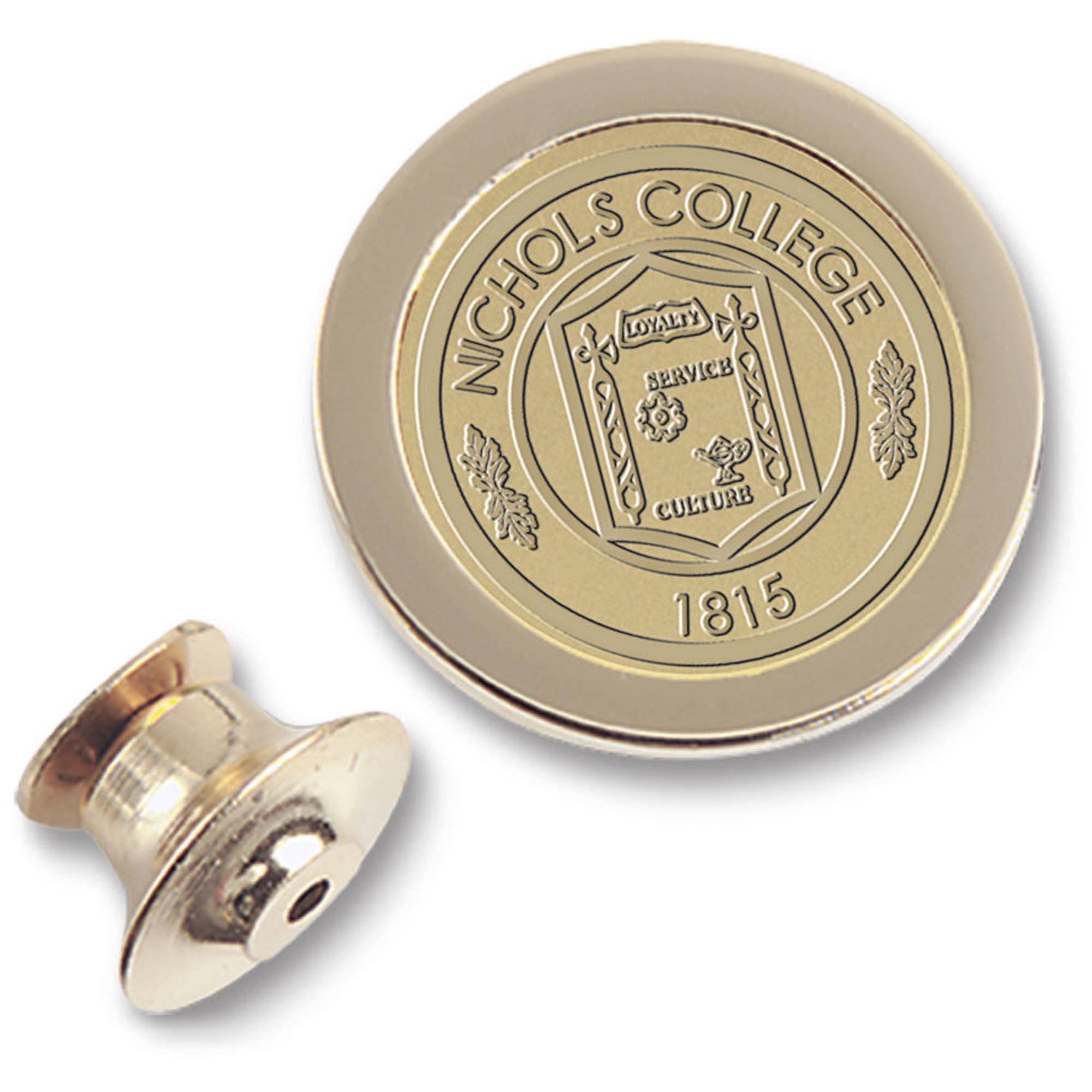 Gold Nichols College Bison Logo Lapel Pin