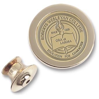 Gold Roberts Wesleyan Redhawks Logo Lapel Pin
