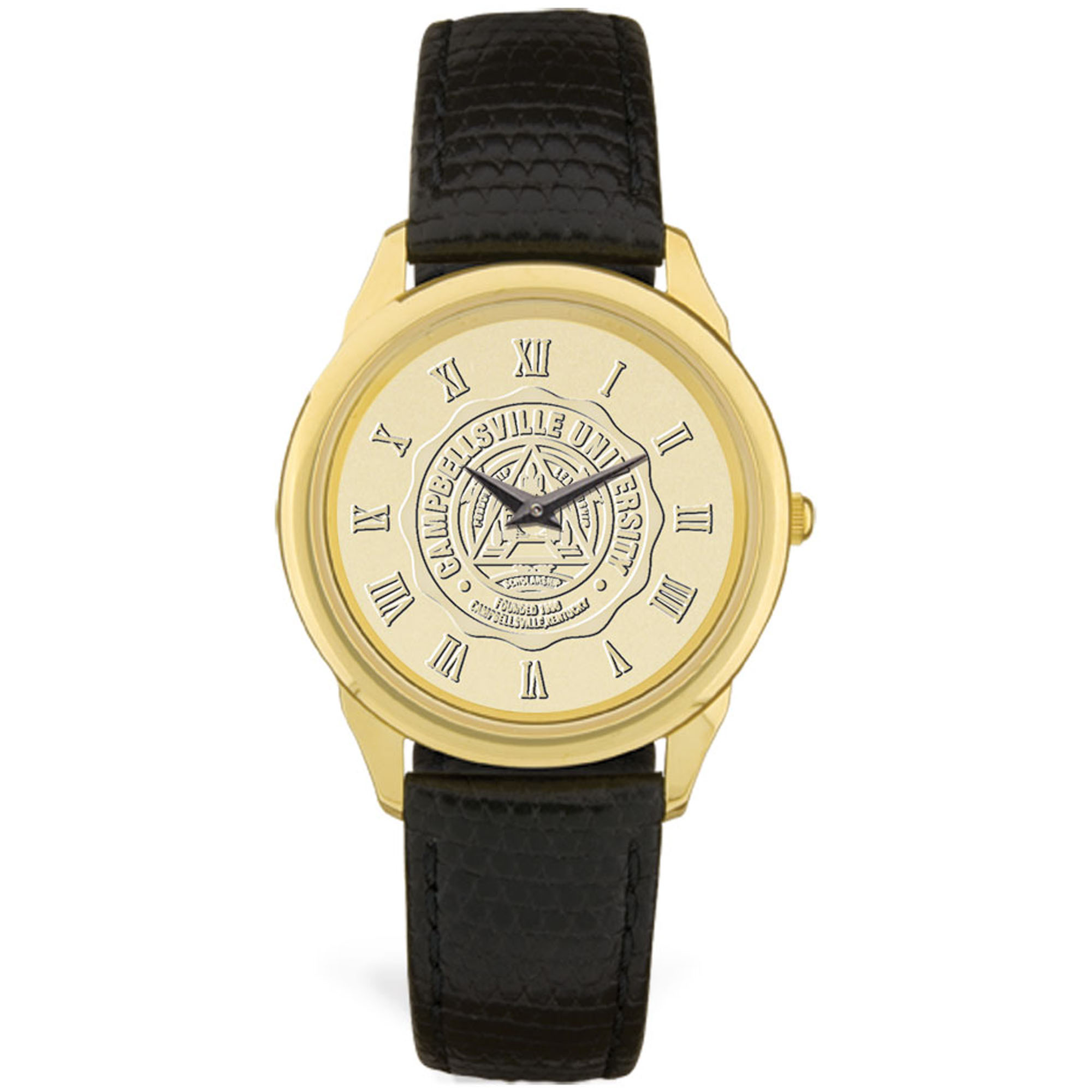 Men's Gold Campbellsville Tigers Medallion Leather Wristwatch