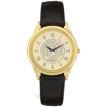 Men's Gold Campbellsville Tigers Medallion Leather Wristwatch