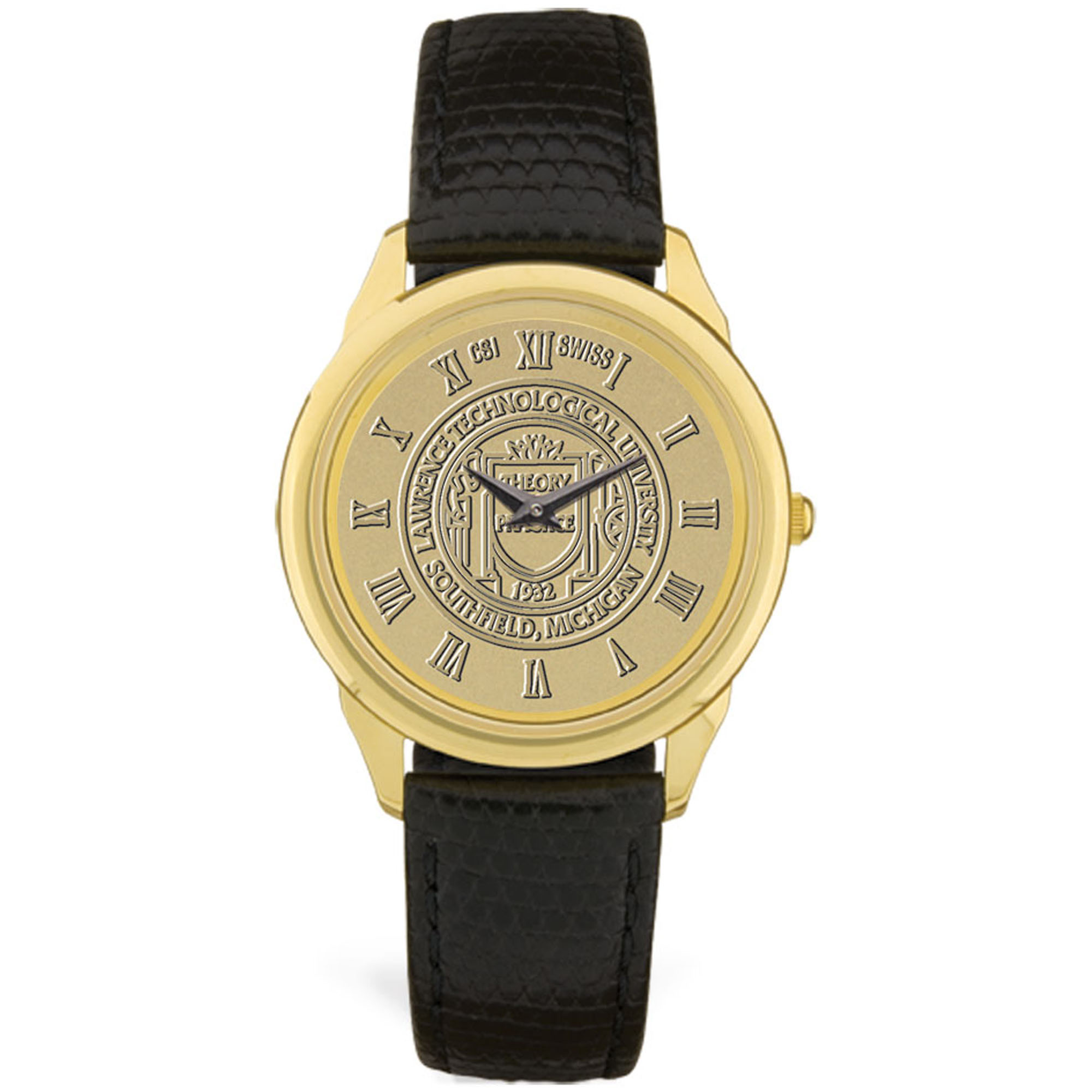 Men's Gold Lawrence Technological University Blue Devils Medallion Leather Wristwatch