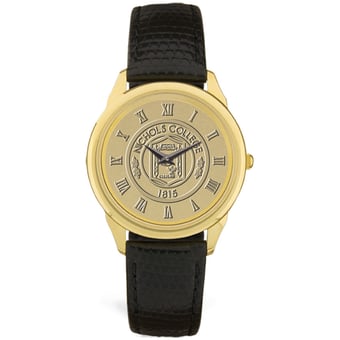 Men's Gold Nichols College Bison Medallion Leather Wristwatch