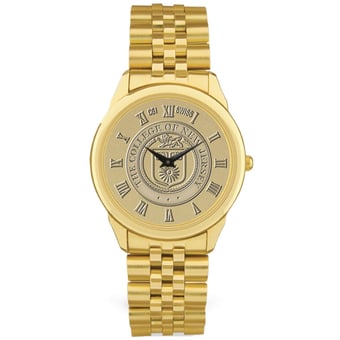 Men's Gold College of New Jersey Lions Medallion Rolled Link Bracelet Wristwatch