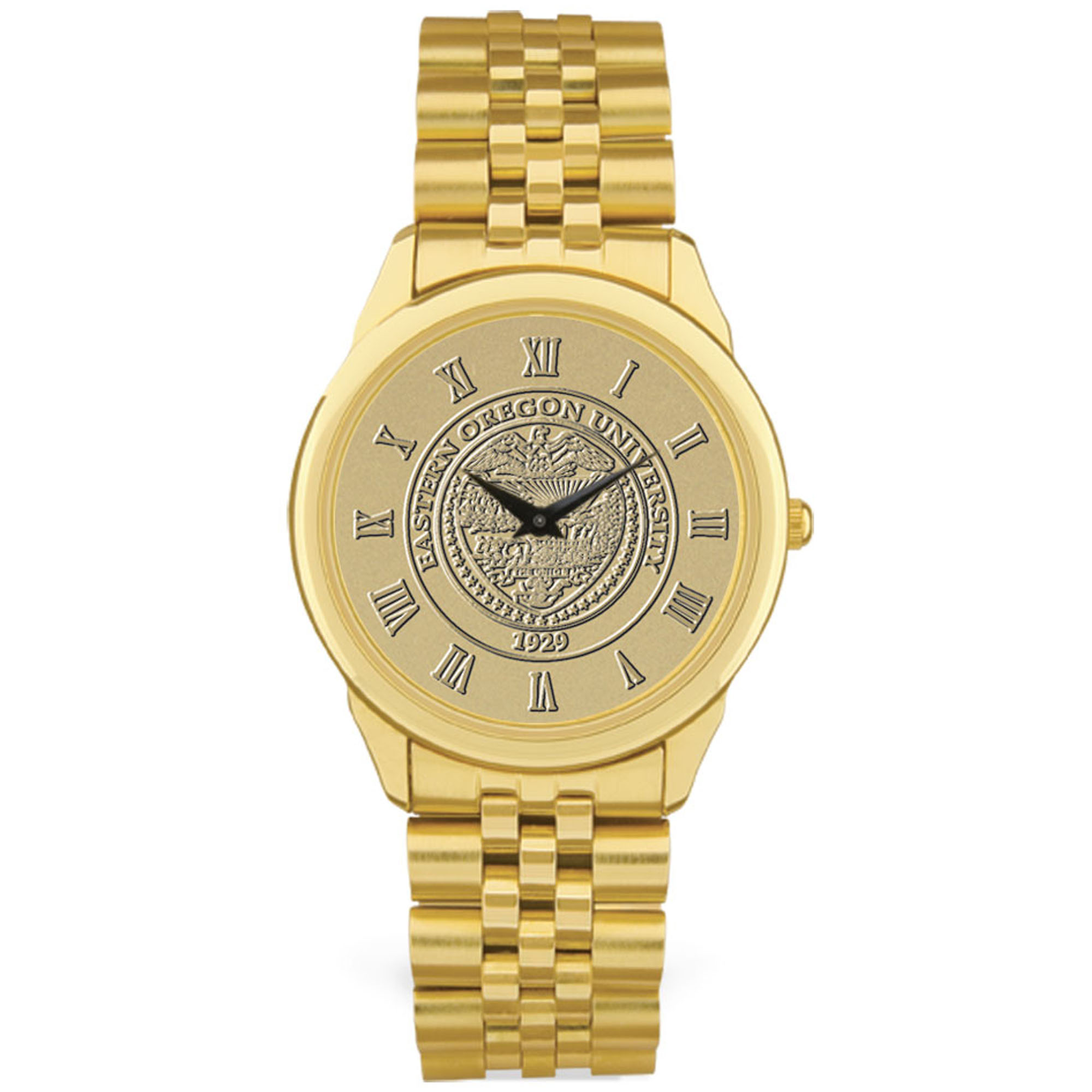 Men's Gold Eastern Oregon Mountaineers Medallion Rolled Link Bracelet Wristwatch