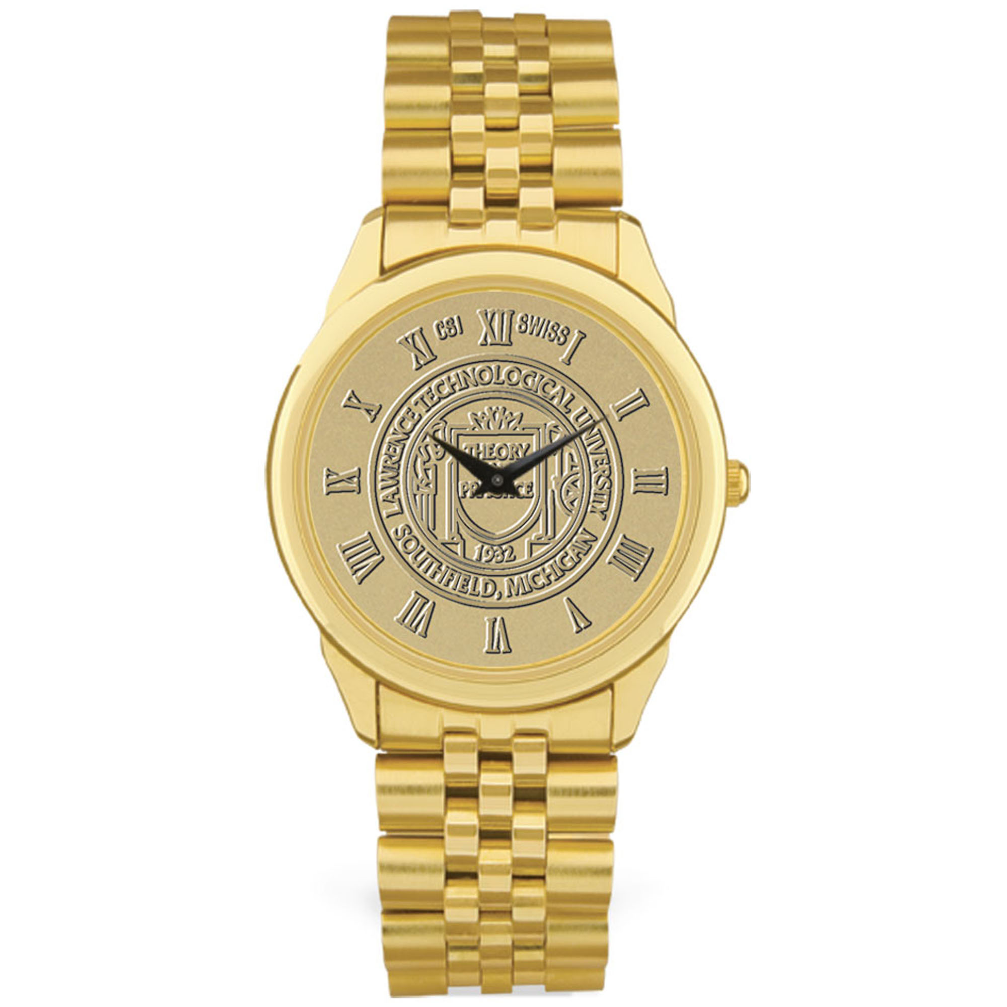 Men's Gold Lawrence Technological University Blue Devils Medallion Rolled Link Bracelet Wristwatch
