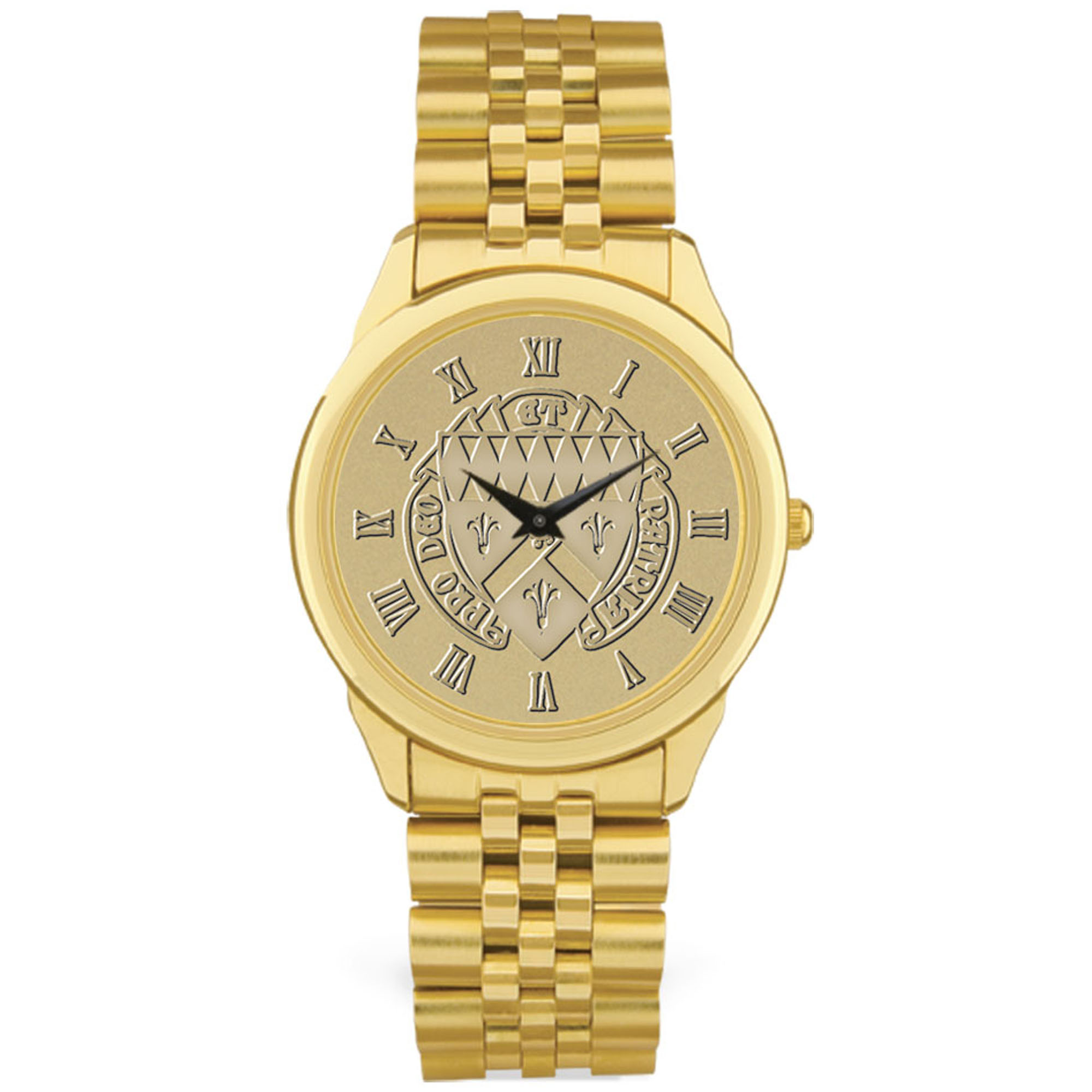 Men's Gold Loras College Duhawks Medallion Rolled Link Bracelet Wristwatch