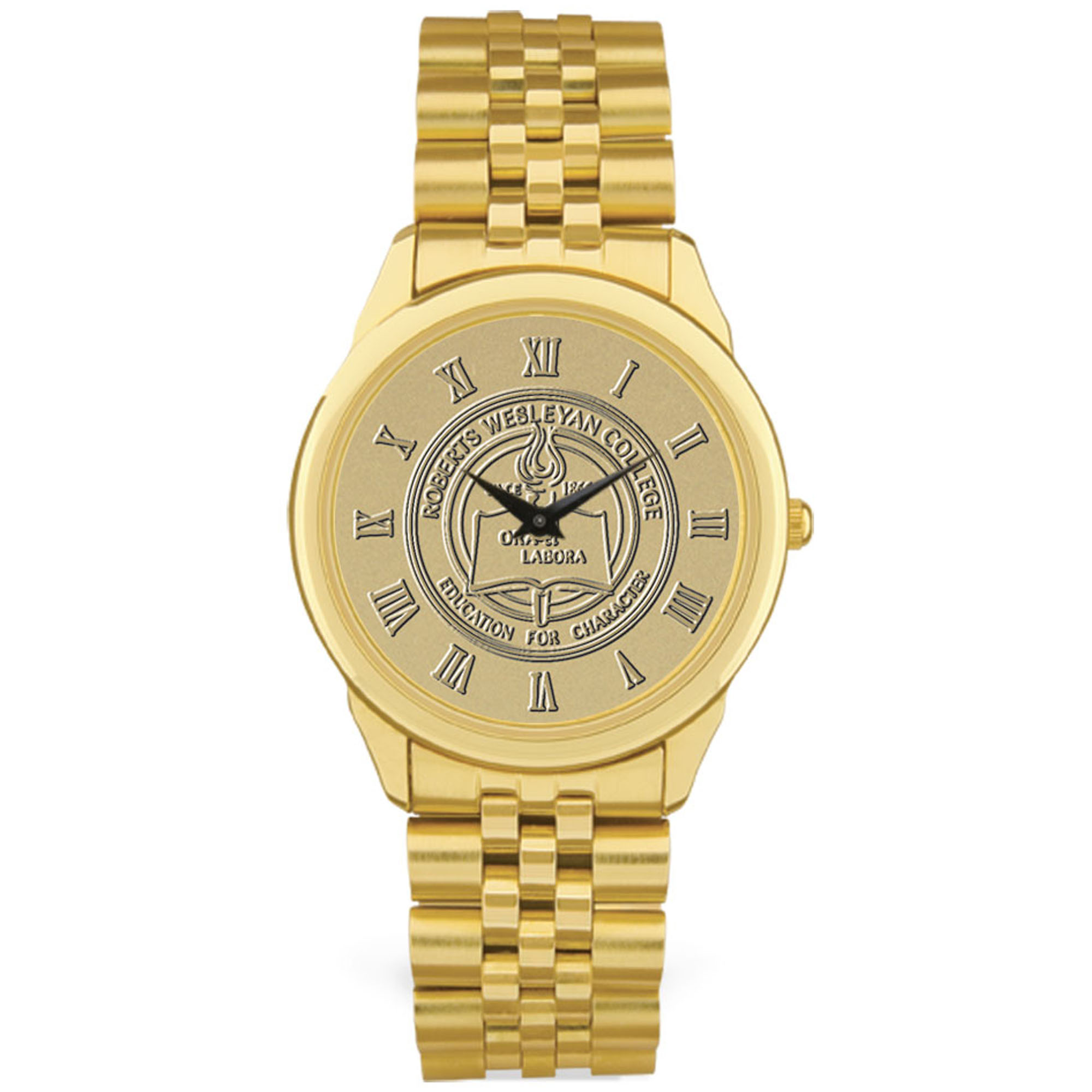 Men's Gold Roberts Wesleyan Redhawks Medallion Rolled Link Bracelet Wristwatch