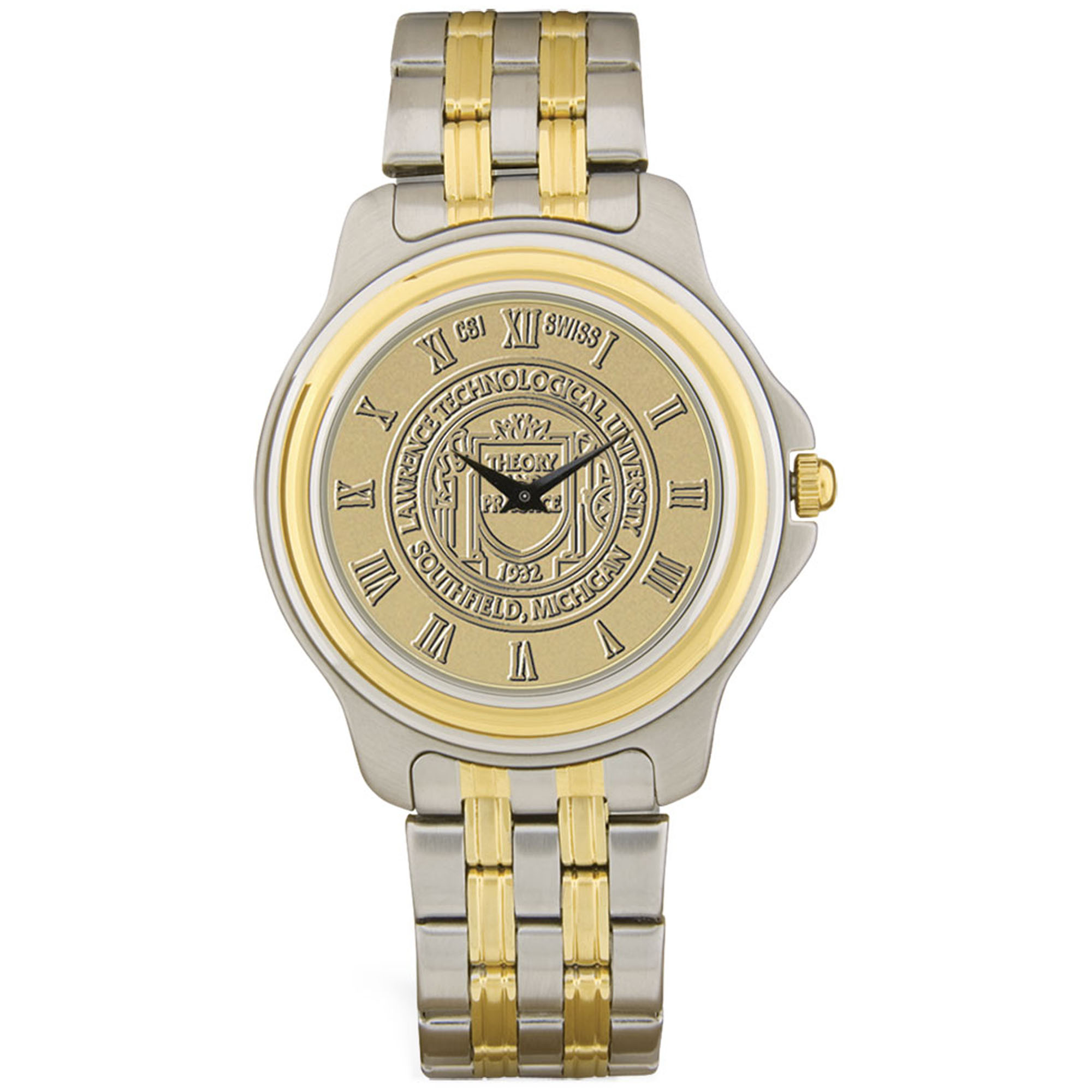 Men's Gold Lawrence Technological University Blue Devils Two-Tone Medallion Wristwatch