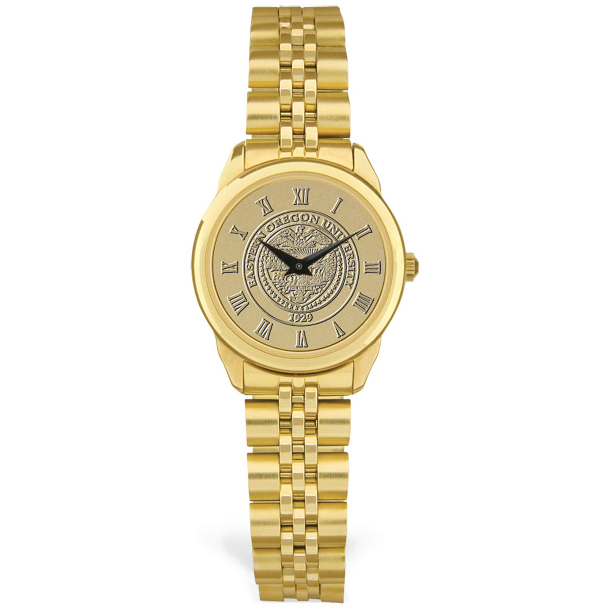 Women's Gold Eastern Oregon Mountaineers Medallion Rolled Link Bracelet Wristwatch
