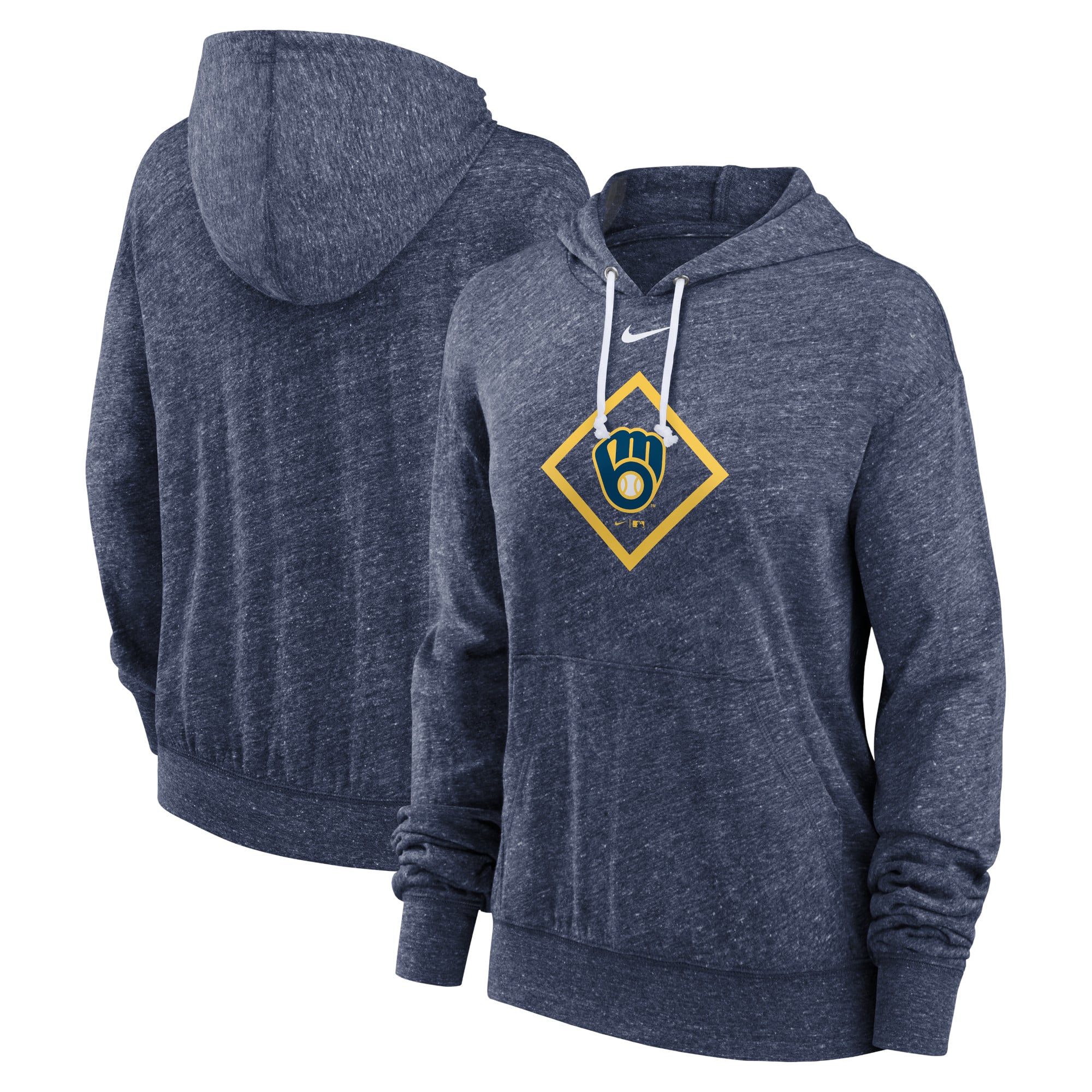 Women's Nike Navy Milwaukee Brewers Diamond Icon Gym Vintage Lightweight Hooded Top: retailer-supplied image