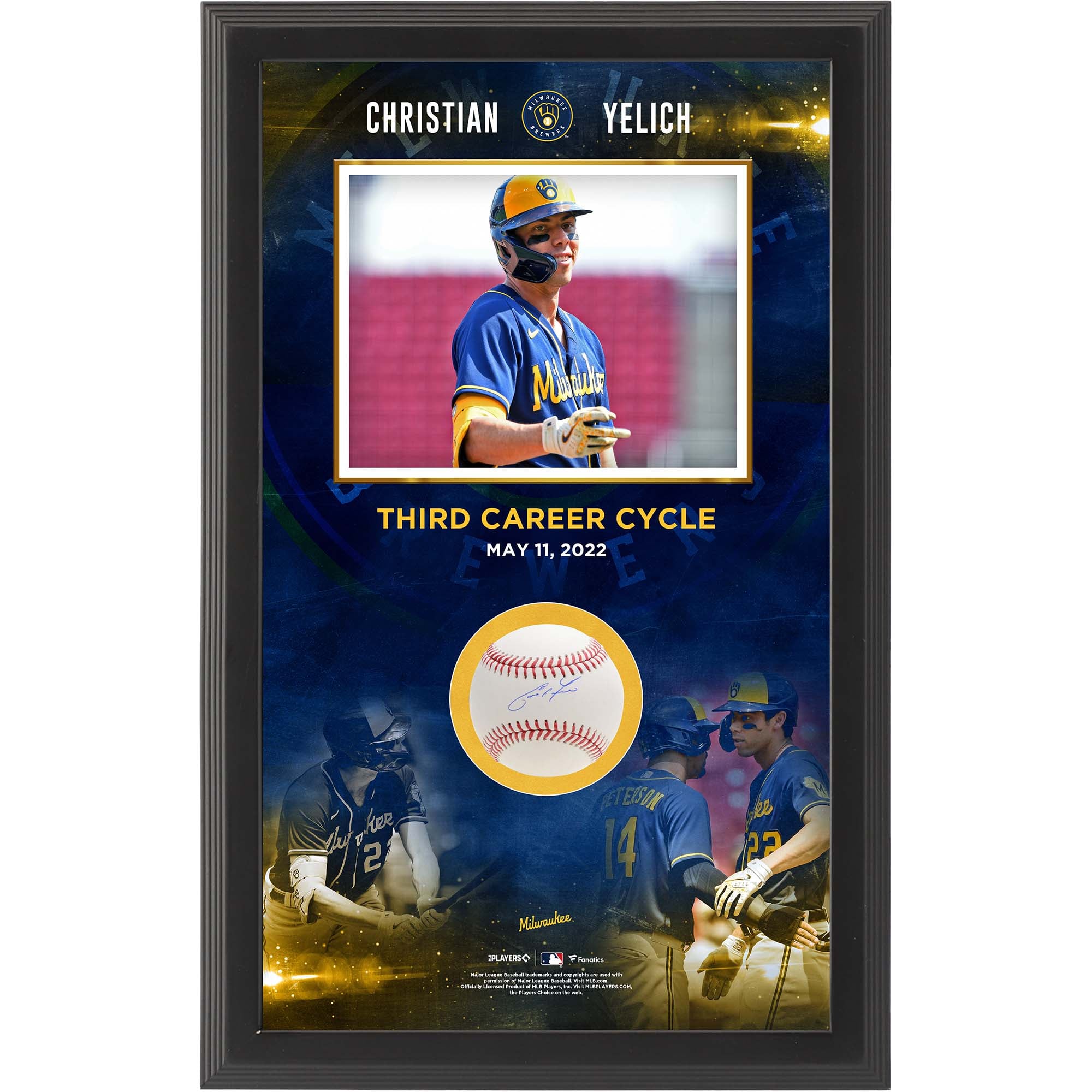 Christian Yelich Milwaukee Brewers Autographed 3rd Career Cycle Baseball Shadowbox Collage