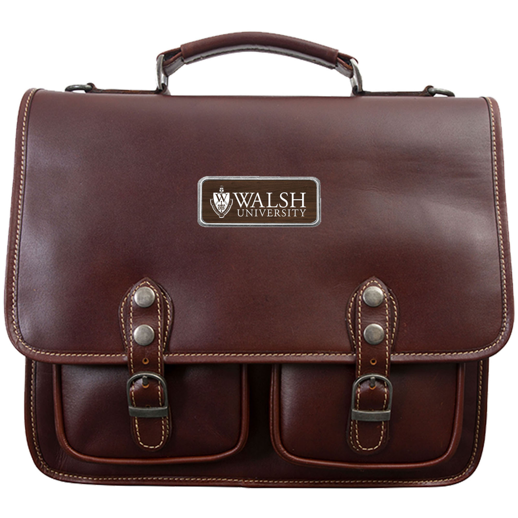 Brown Walsh Cavaliers Logo Plate Sabino Briefcase