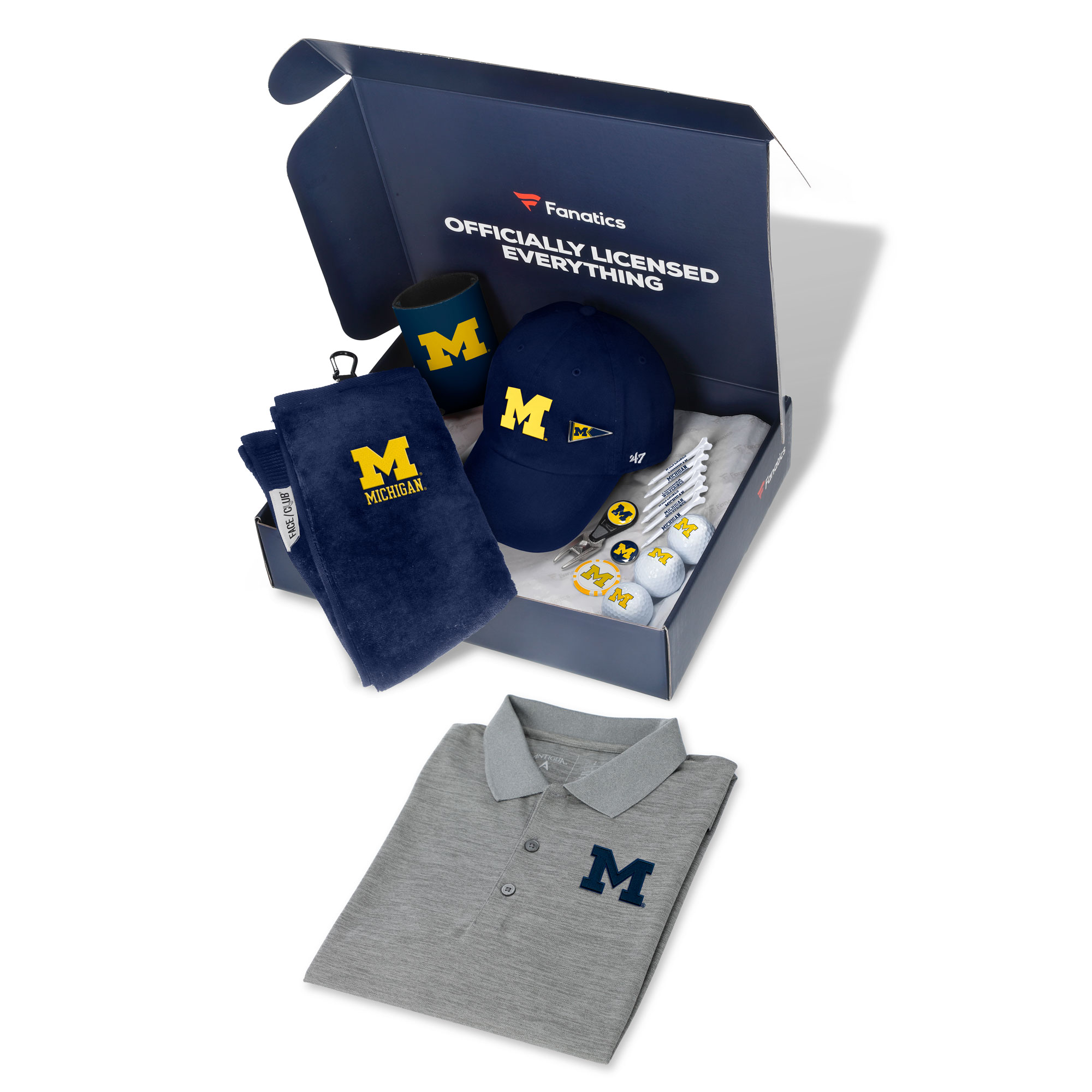WinCraft Michigan Wolverines Fanatics Pack Golf Themed Gift Box – 5+ Value