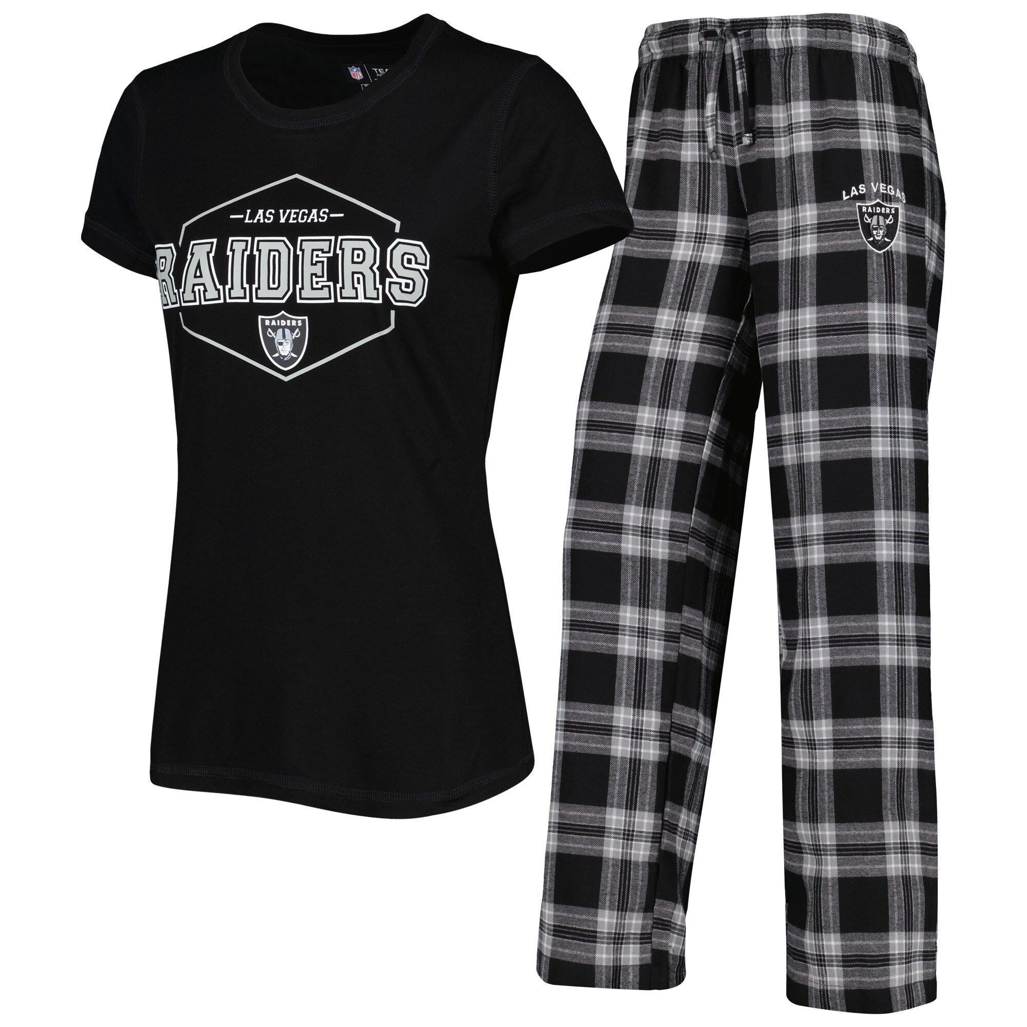Women's Concepts Sport Black/Gray Las Vegas Raiders Plus Size Badge Top & Pants Sleep Set