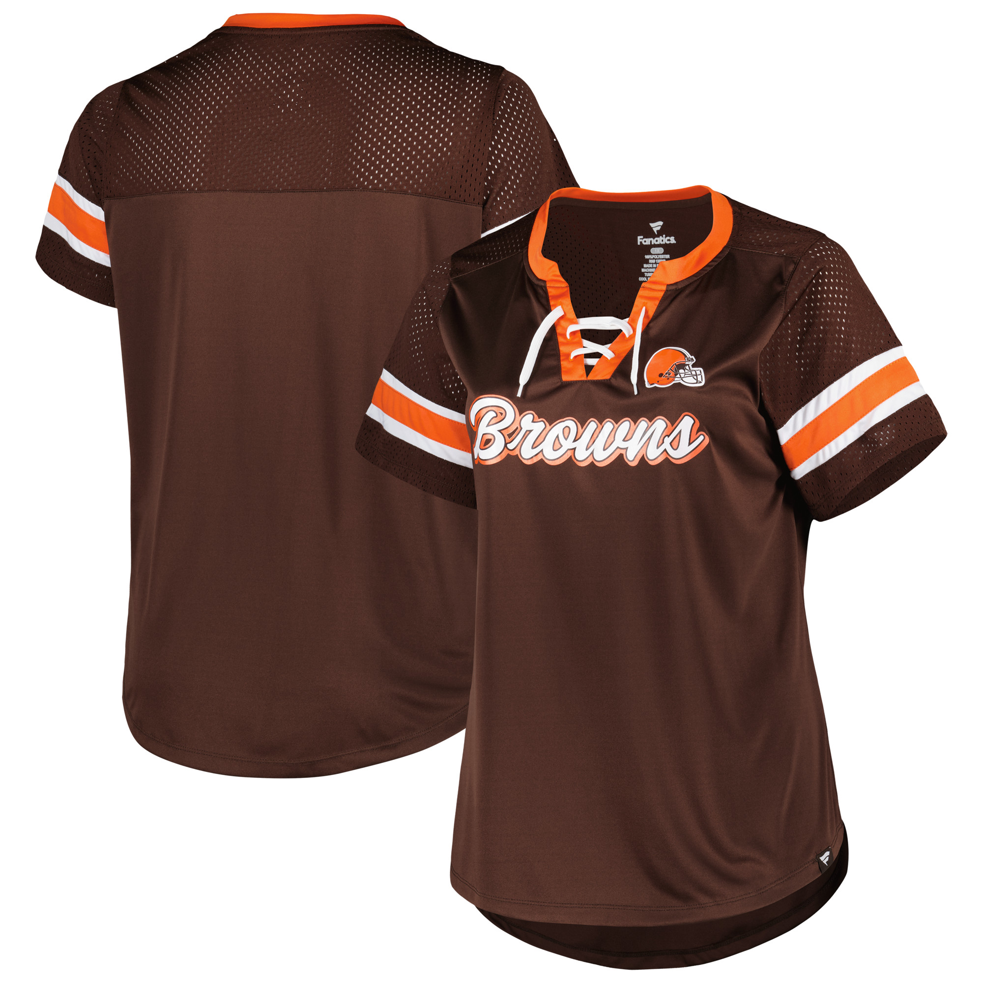 Women's Fanatics Brown Cleveland Browns Plus Size Original State Lace-Up T-Shirt
