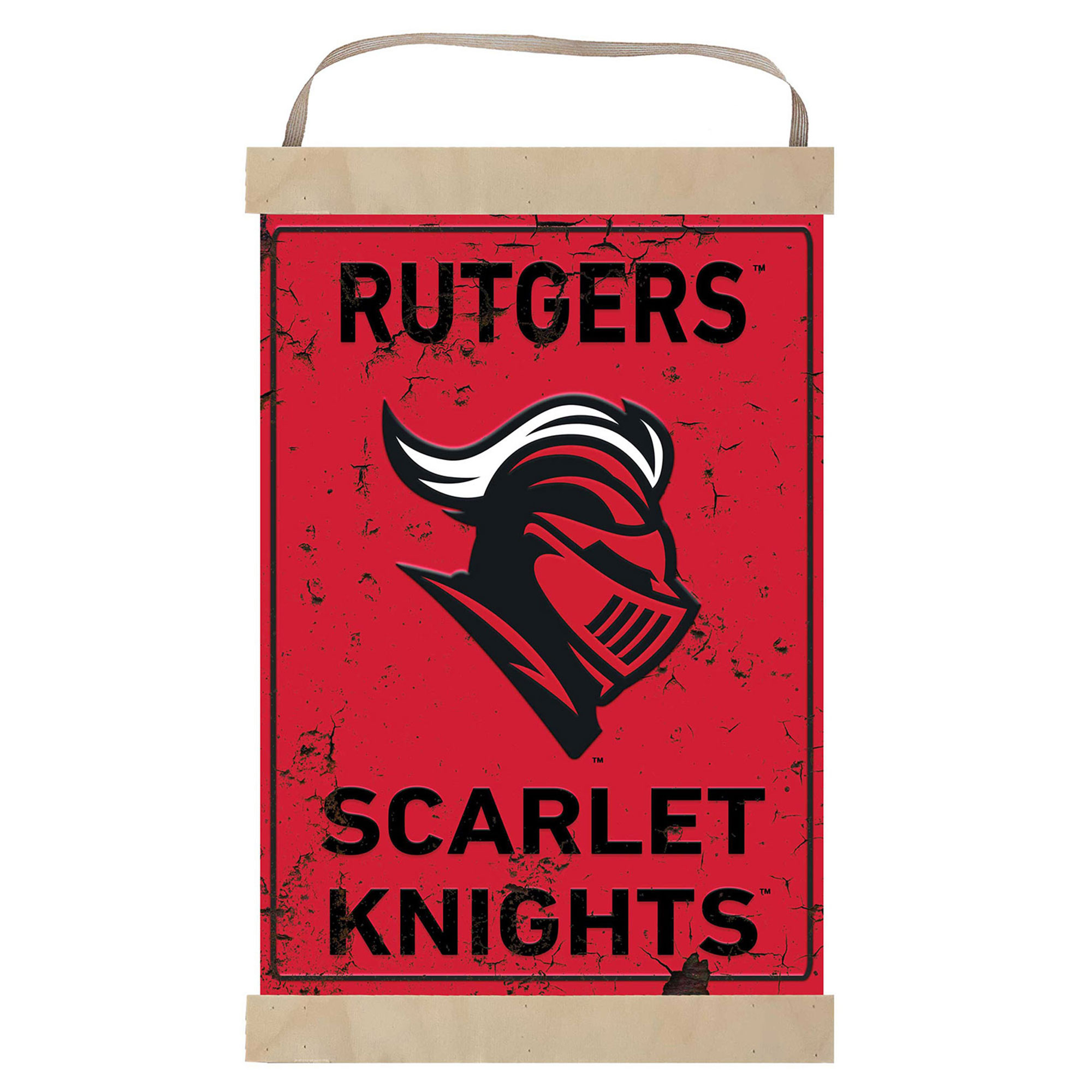 Rutgers Scarlet Knights Faux Rust Banner Sign
