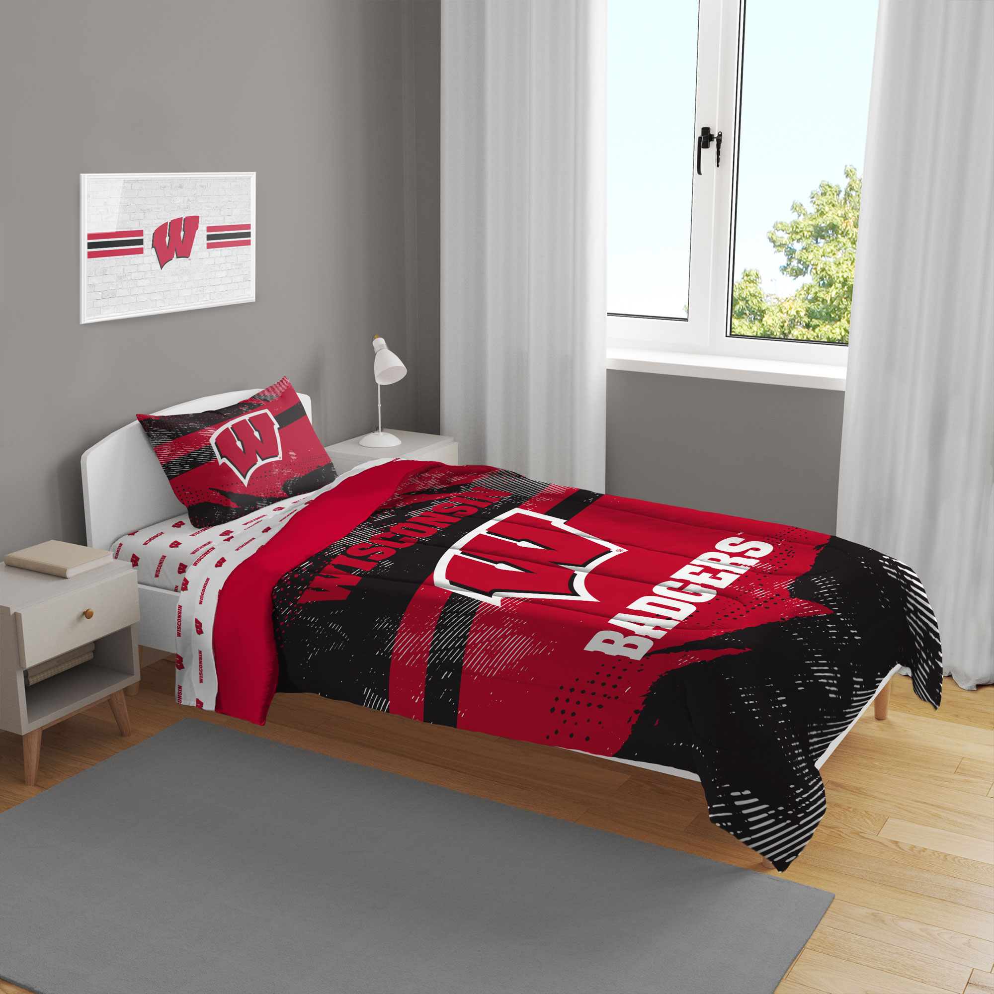 Wisconsin Badgers Slanted Stripe 4-Piece Twin Bed Set Wisconsin Badgers Slanted Stripe 4-Piece Twin Bed Set