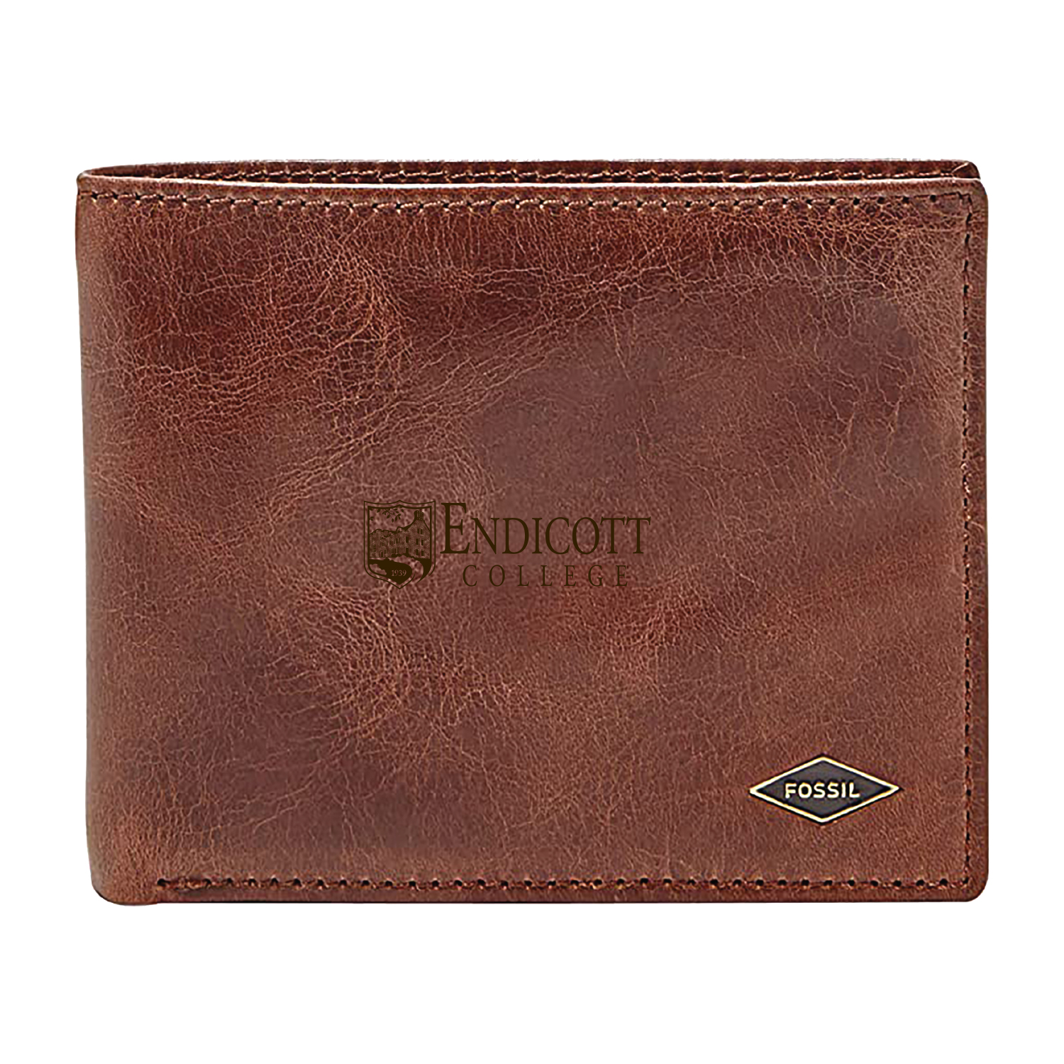 Men's Fossil Brown Endicott College Leather Ryan RFID Flip ID Bifold Wallet