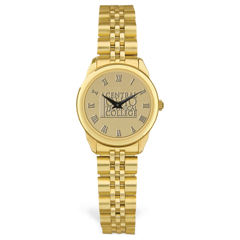 Women's Gold Central Ohio Technical College Medallion Rolled Link Bracelet Wristwatch