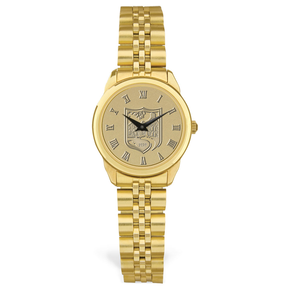 Women's Gold Endicott College Medallion Rolled Link Bracelet Wristwatch