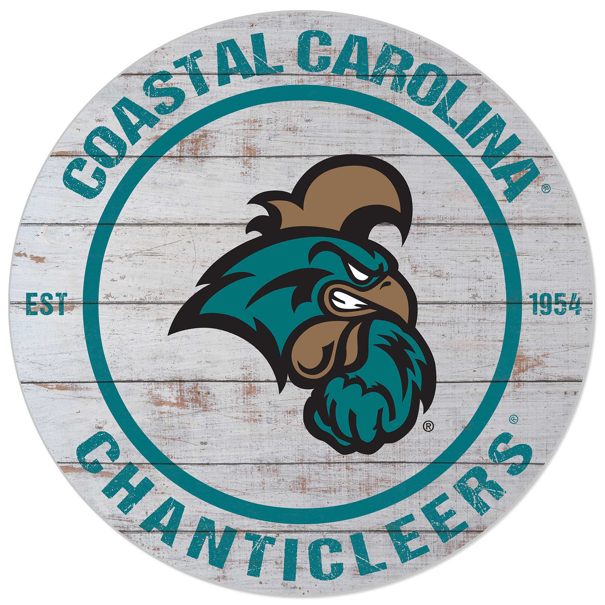 White Coastal Carolina Chanticleers 20'' x 20'' Indoor/Outdoor Weathered Circle Sign