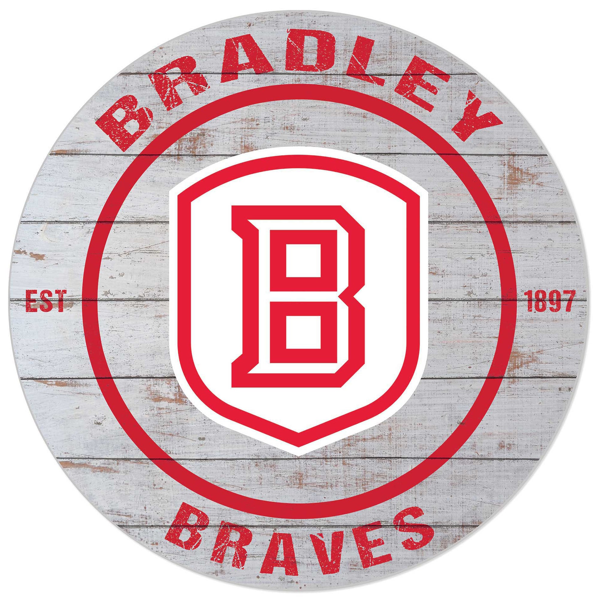 White Bradley Braves 20'' x 20'' Indoor/Outdoor Weathered Circle Sign