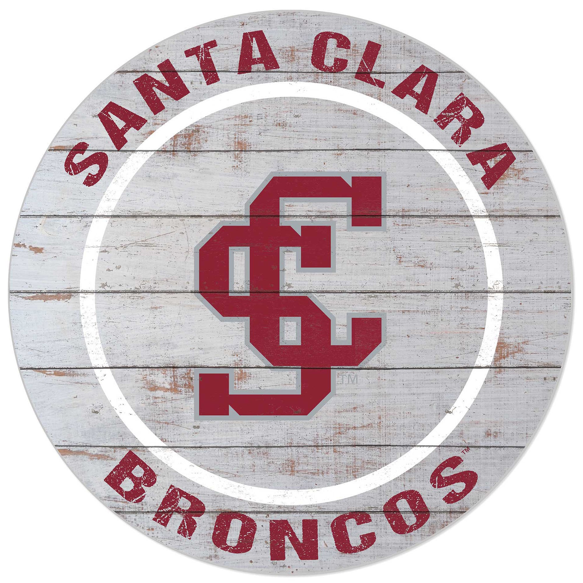 White Santa Clara Broncos 20'' x 20'' Indoor/Outdoor Weathered Circle Sign