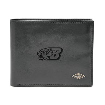 Men's Fossil Black Binghamton Bearcats Leather Ryan RFID Flip ID Bifold Wallet