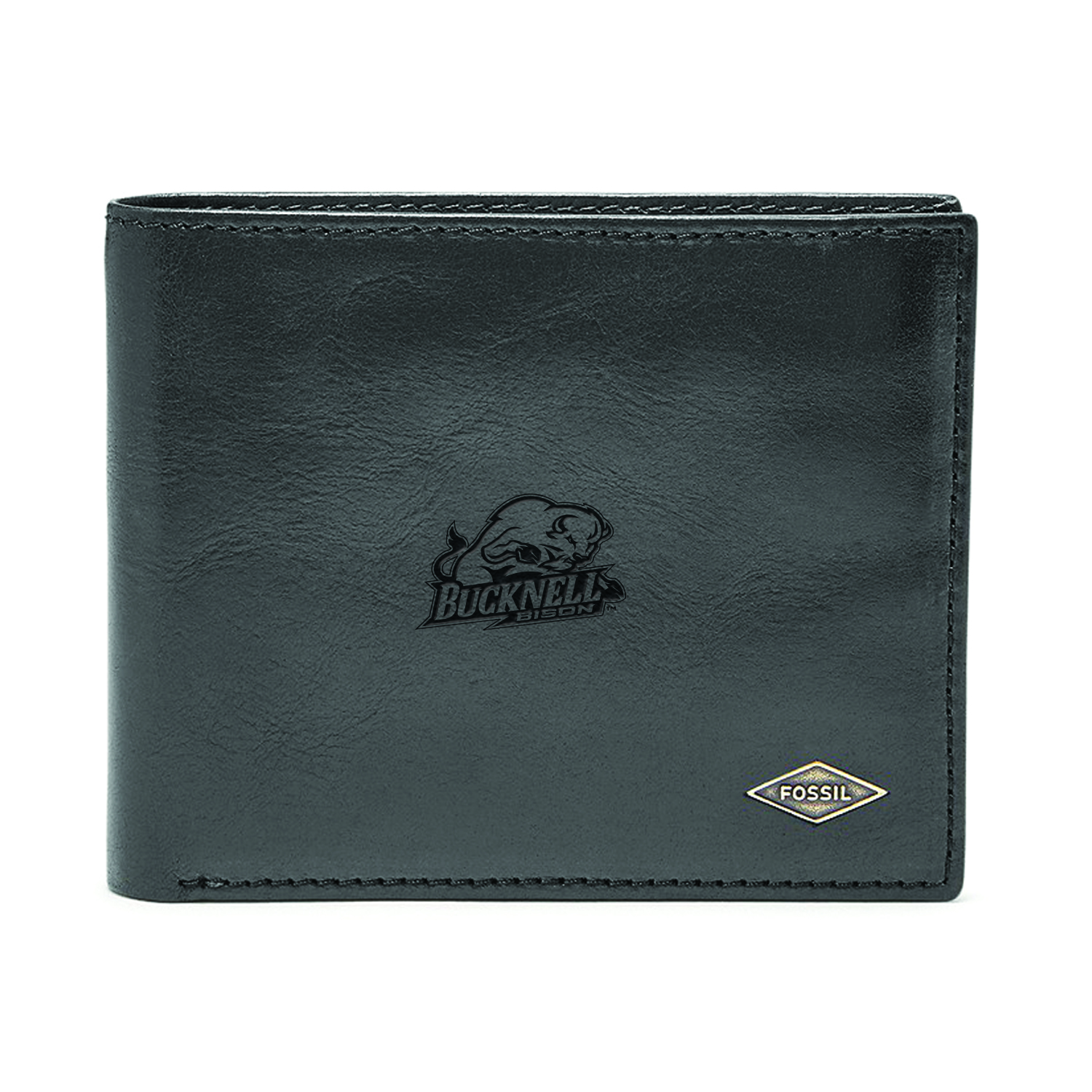 Men's Fossil Black Bucknell Bison Leather Ryan RFID Flip ID Bifold Wallet