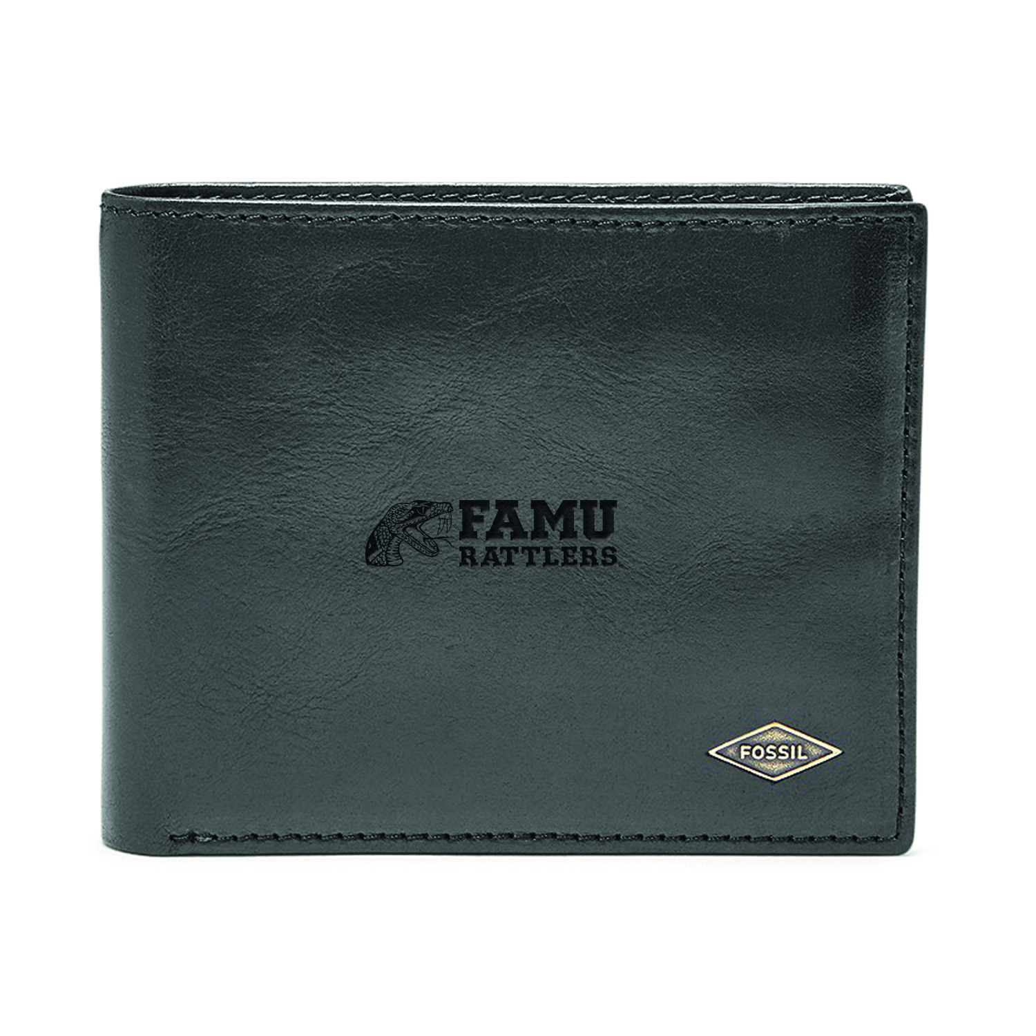 Men's Fossil Black Florida A&M Rattlers Leather Ryan RFID Flip ID Bifold Wallet